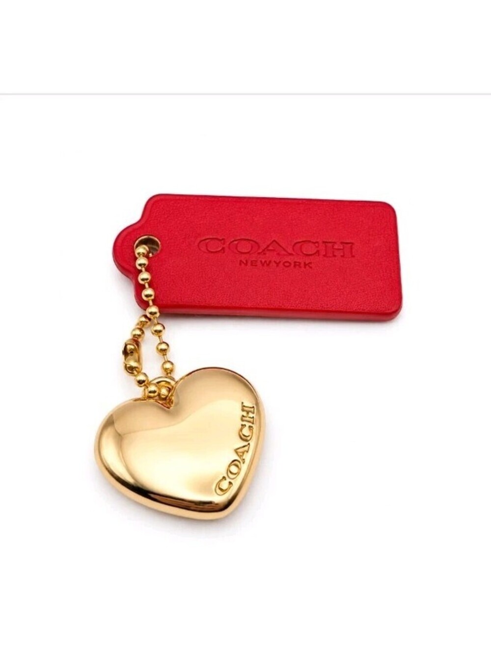 Coach Gold Heart Bag Charm Keychain Red Leather Hang Tag NEW
